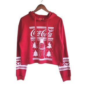Coca-Cola Cropped Sweatshirt Hoodie Red Women's Medium Cozycore
